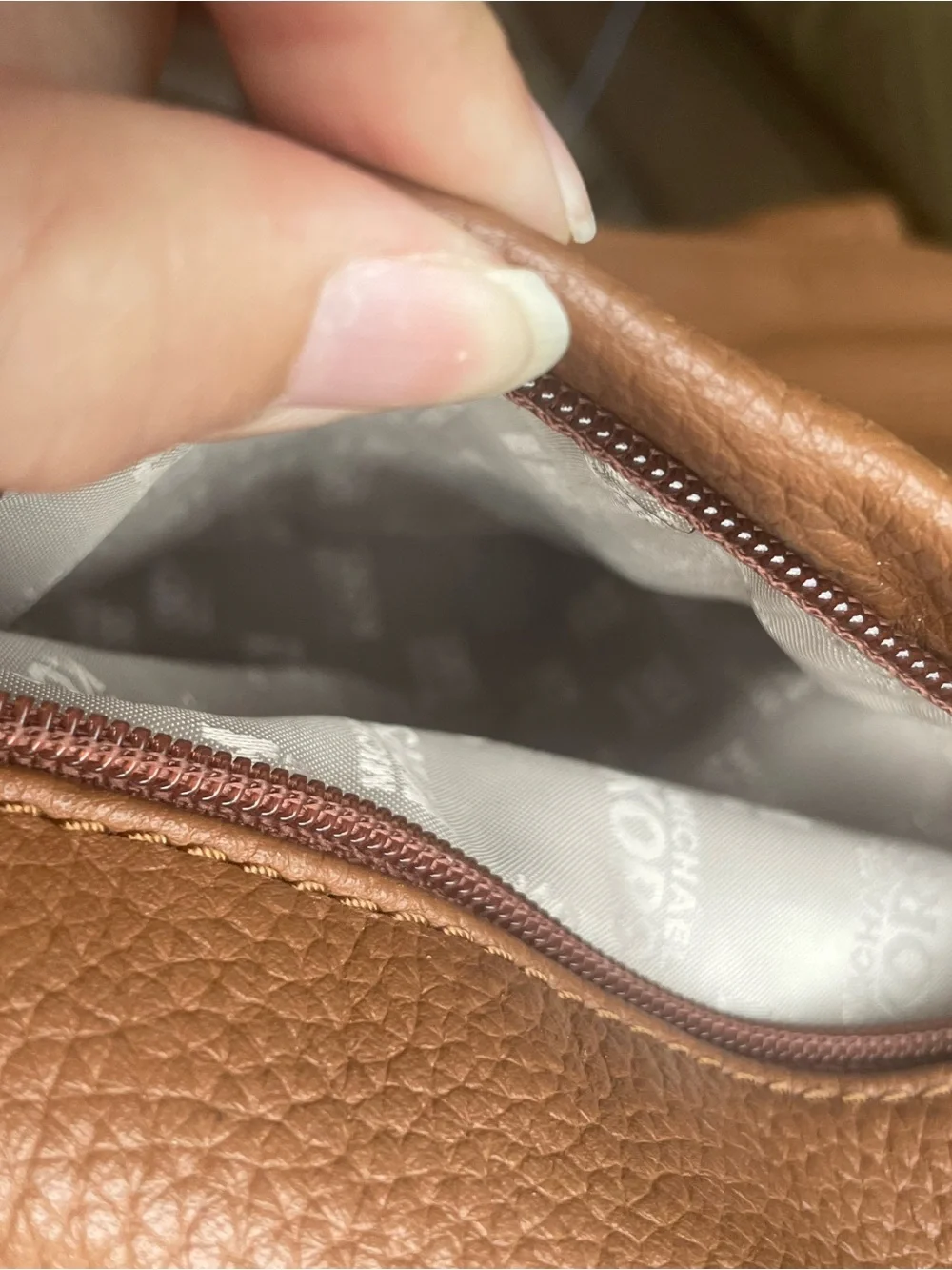 Michael Kors Brown Pebbled Leather Drawstring Backpack with Signature Wallet